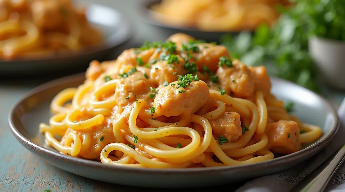 Crockpot Cheesy Chicken Spaghetti