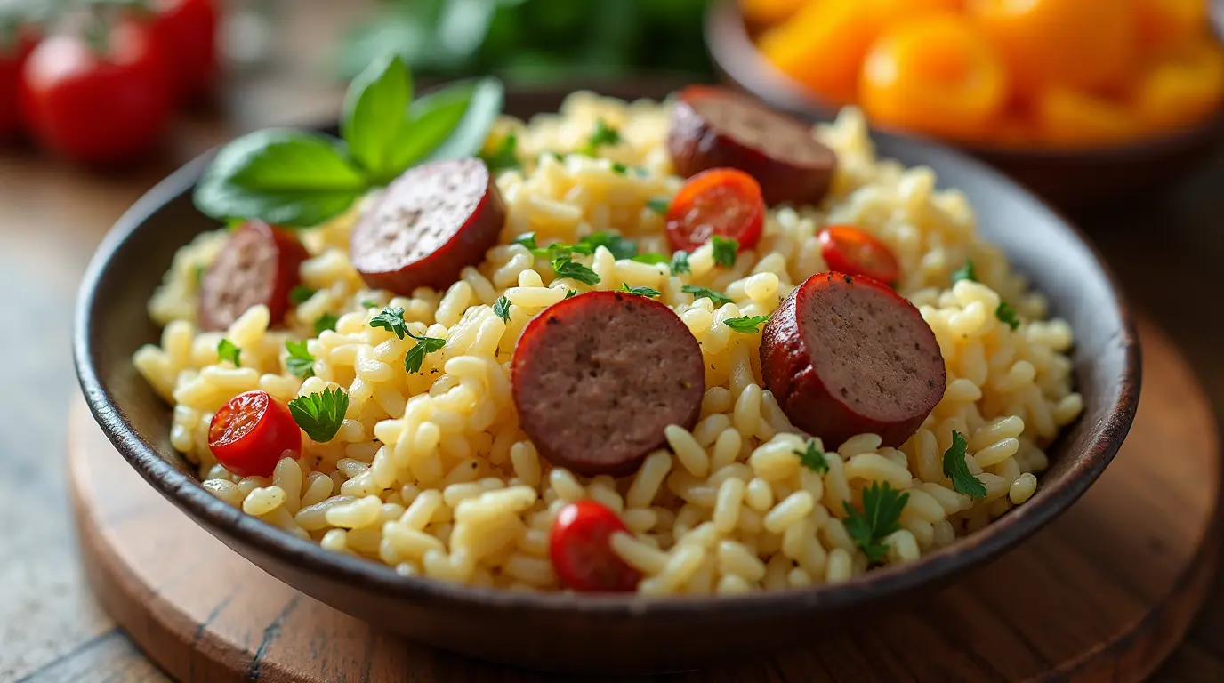 One Pot Creamy Rice with Chicken Sausage