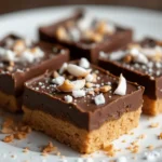 Close-up of a cut piece of Coconut Chocolate Bar showing layered textures.