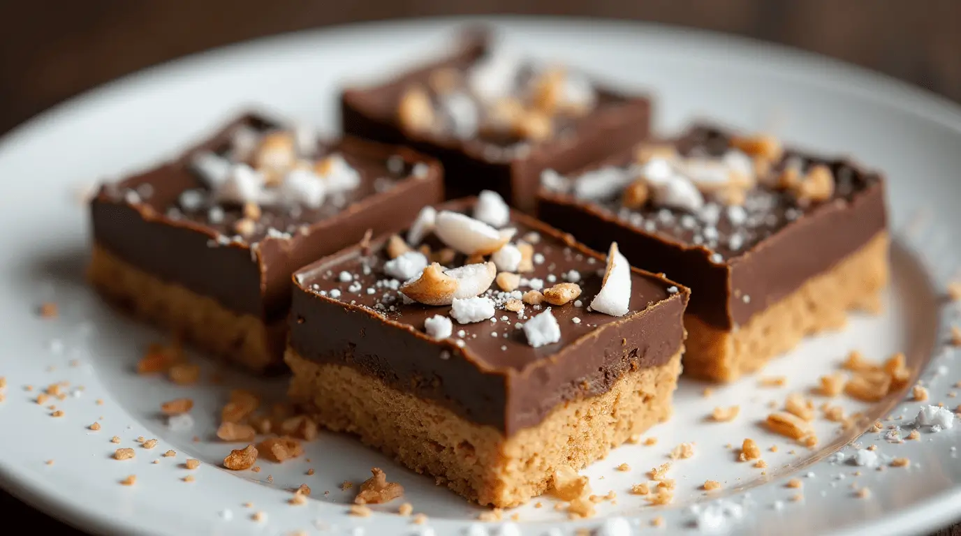 Close-up of a cut piece of Coconut Chocolate Bar showing layered textures.