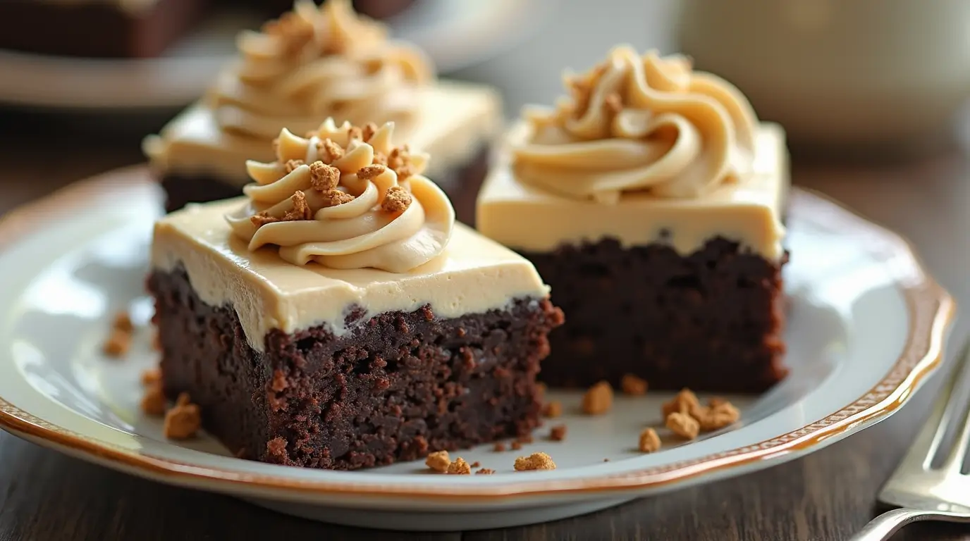 A beautifully plated Coffee Brownies With Creamy Frosting dessert.