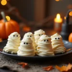 Festively arranged Halloween Mummy Treats on a decorated table with autumn accents.