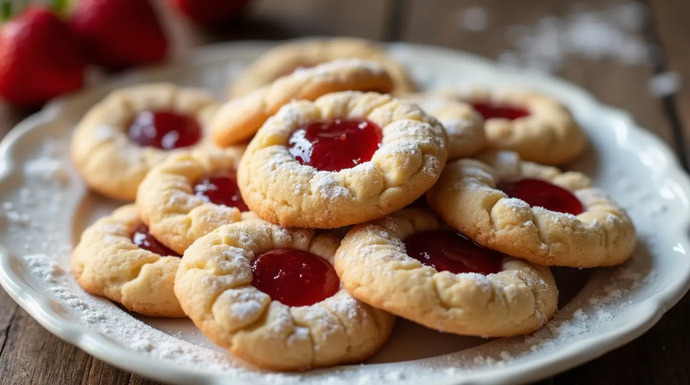 Elegant presentation of Strawberry Jam Cookies on a plate.